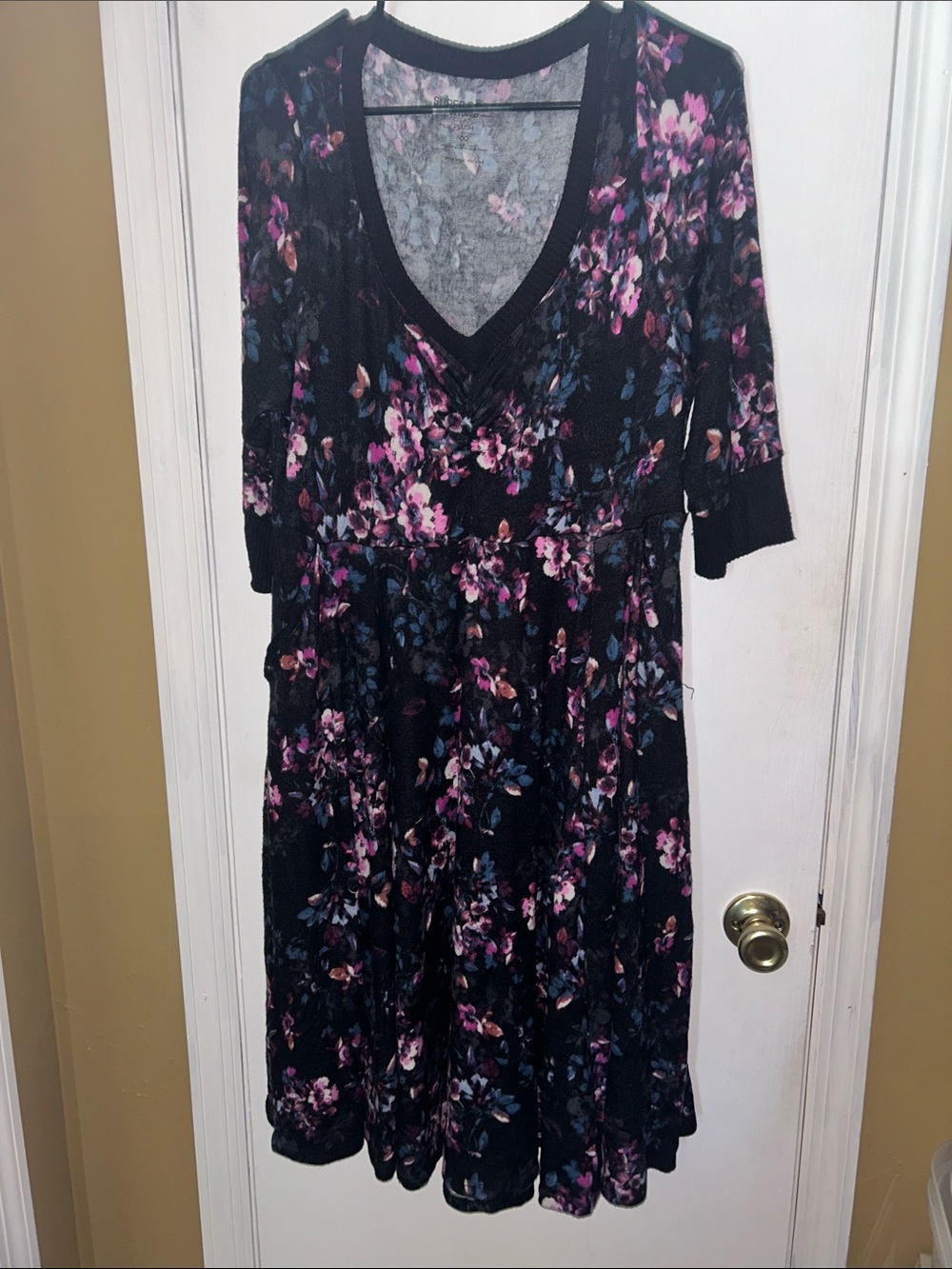 torrid Black Floral V-Neck Midi Dress with Pink & Blue Flowers